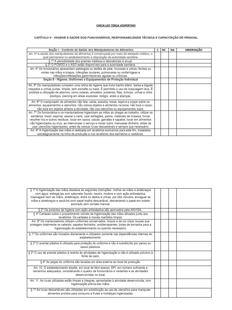 Cópia de Check-List - Terça Vespertino | PDF