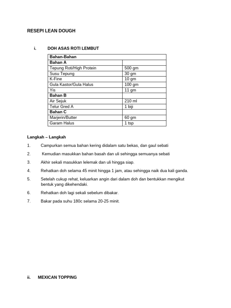 Resepi Lean Dough | PDF
