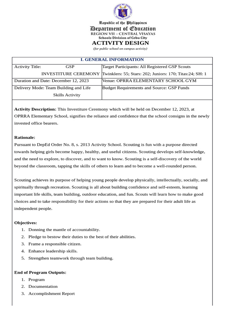 Activity Design On Campus Activities - Public Schools - 2023 | PDF