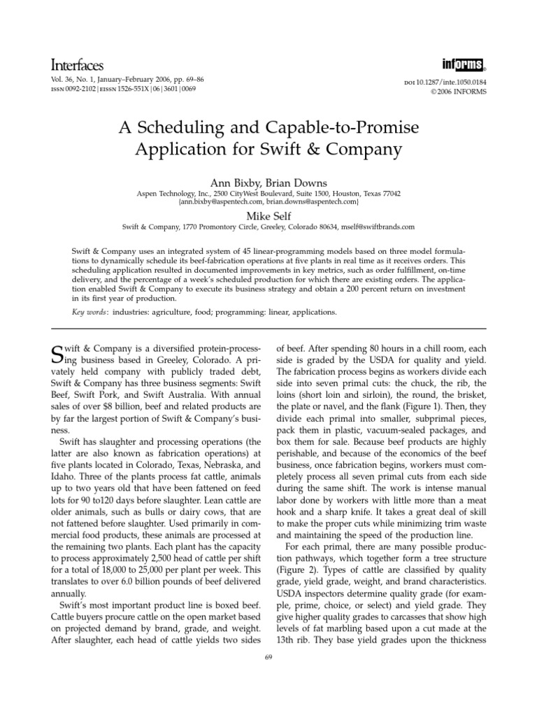 A Scheduling and CTP Application For Swift and Company | PDF