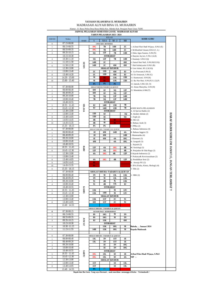 Jadwal Ma SMTR Fix 1 2024-2025 | PDF