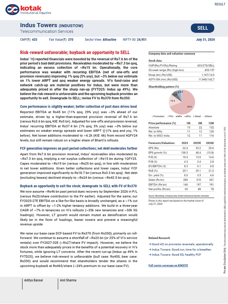 1 Indus Towers 31july24 Kotak Inst | PDF