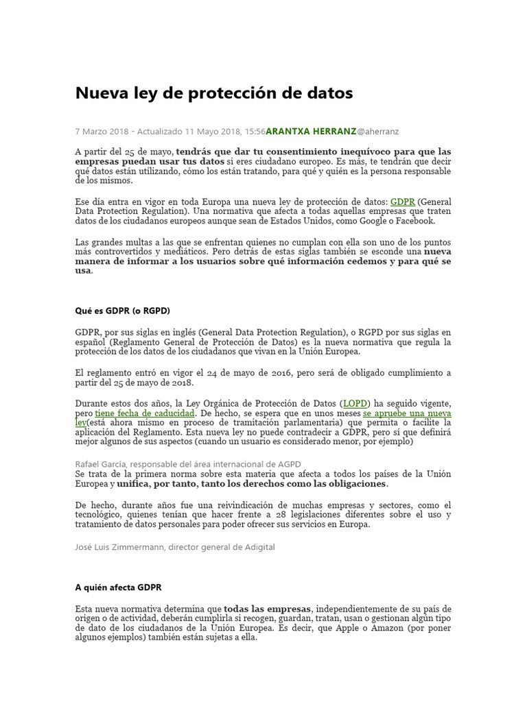 Nueva Ley De Protección De Datos Pdf