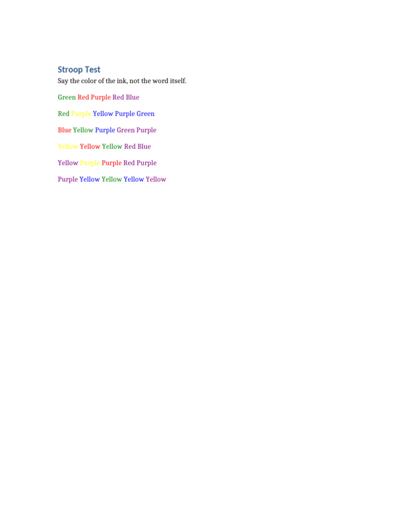 Stroop Test 5x6 | PDF