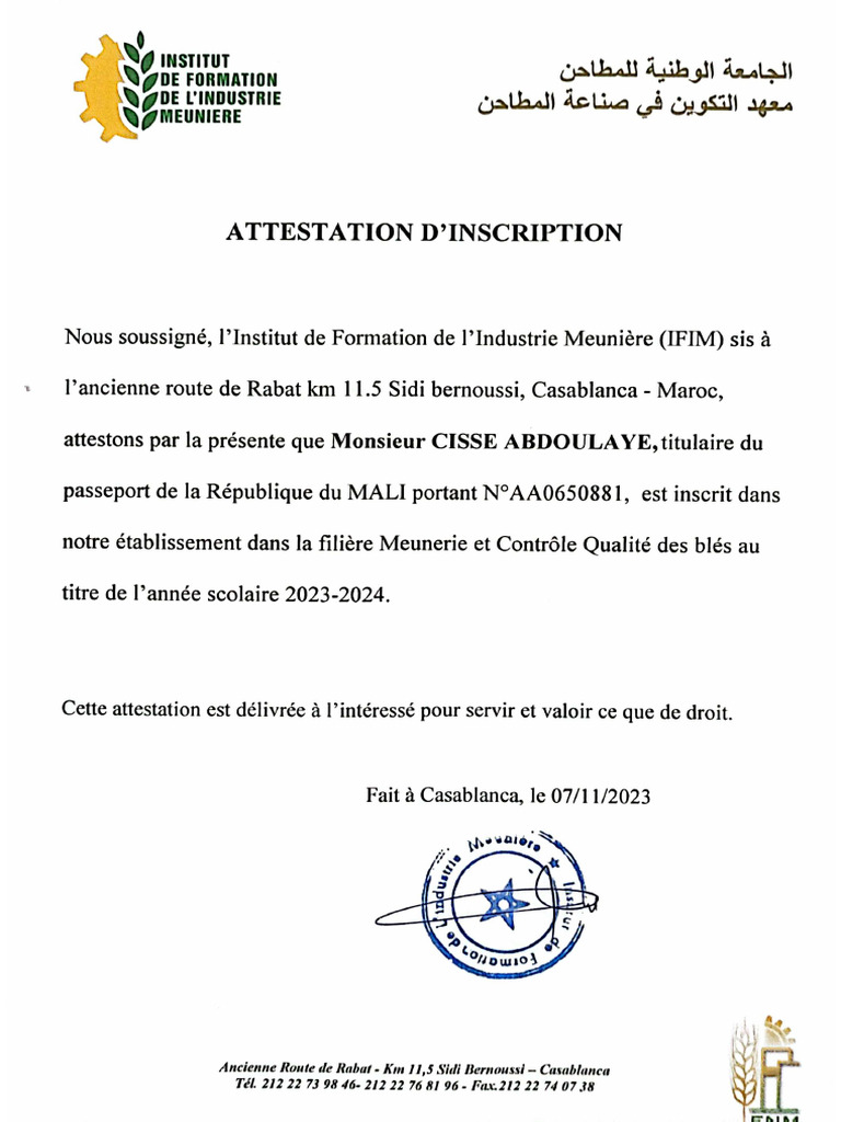 Attestation D'inscription | PDF