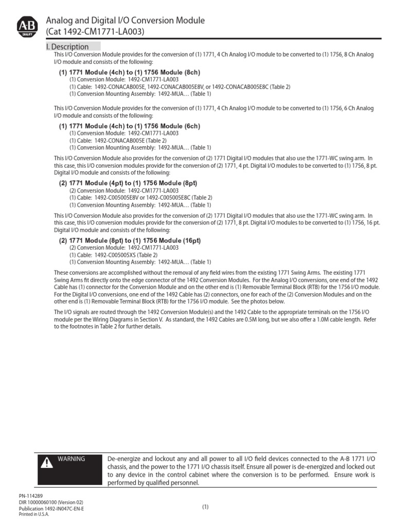 (Cat 1492-CM1771-LA003) : Analog and Digital I/O Conversion Module | PDF