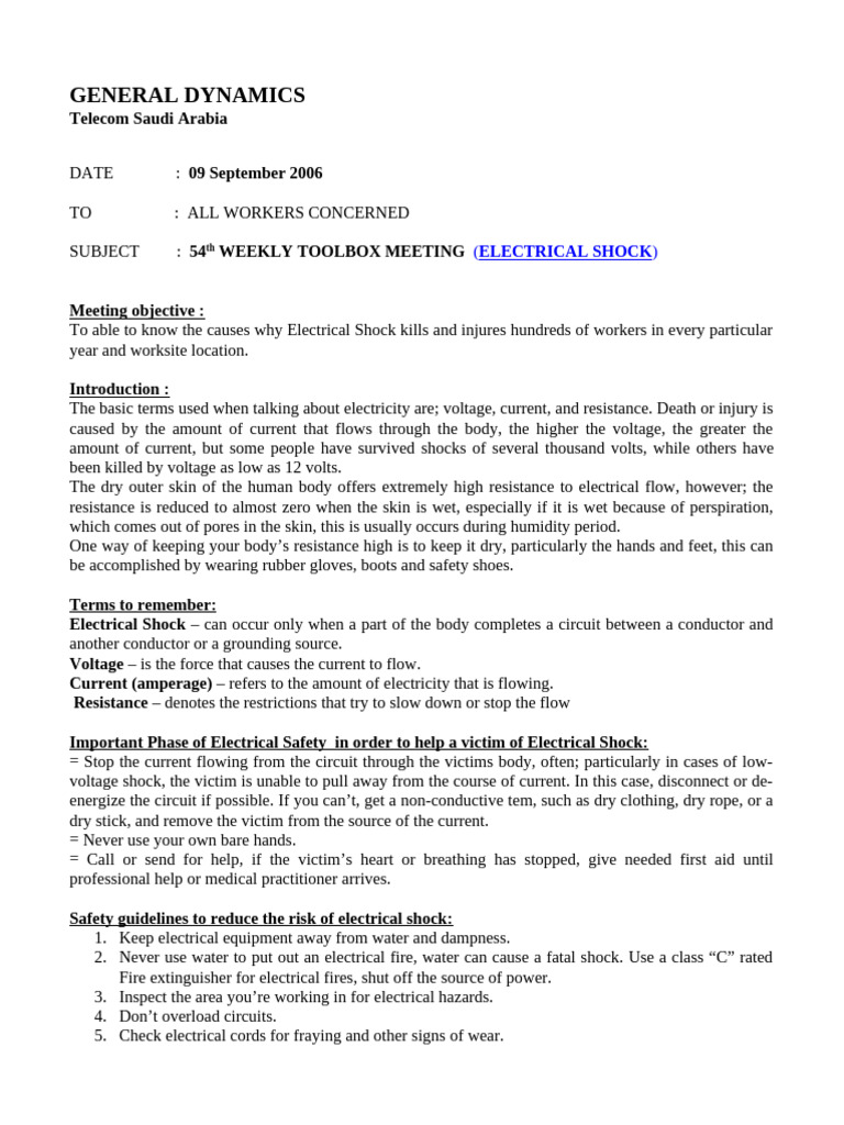 Safety - Electrical Shock | PDF