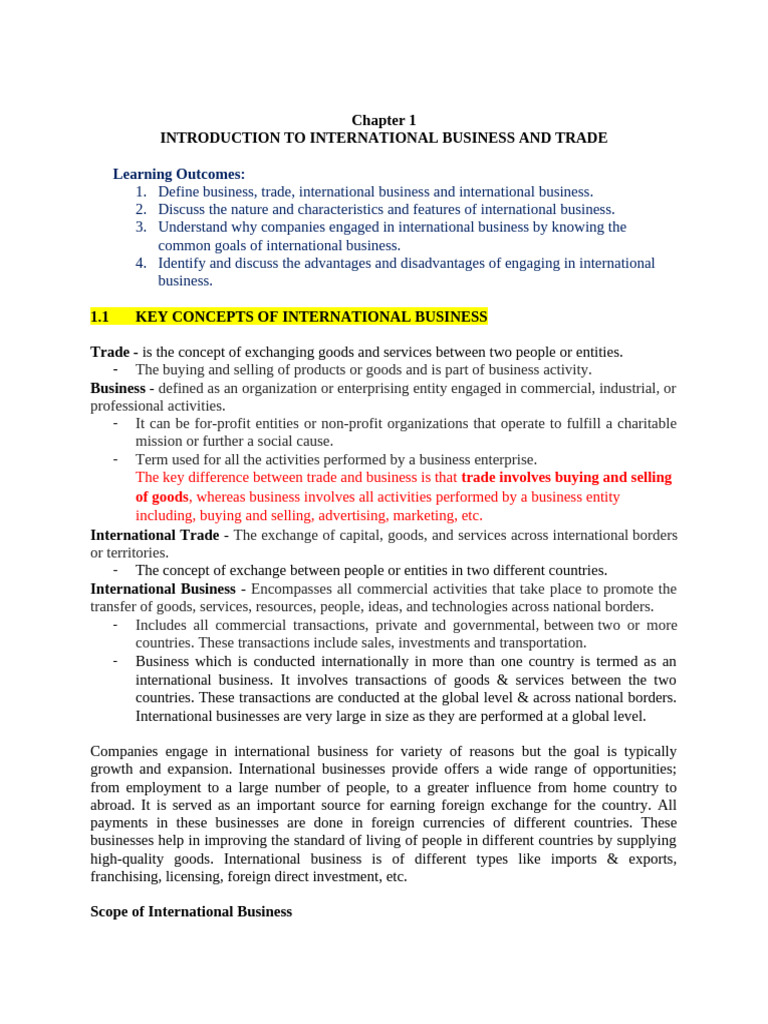 Chapter 1 Introduction To International Business and Trade | PDF