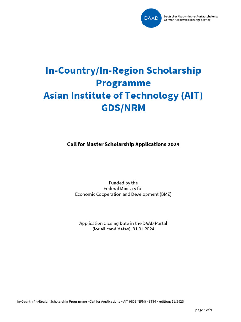 Annex II Call For Scholarship Applications SPDL AIT 3 | PDF
