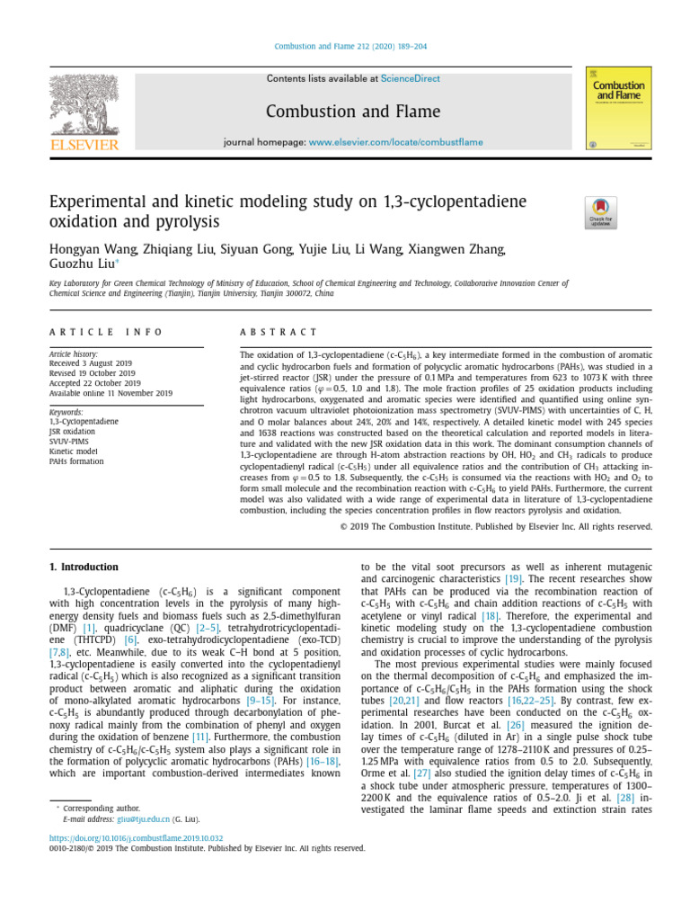 Experimental and Kinetic Modeling Study On 1,3-Cyclopentadiene ...