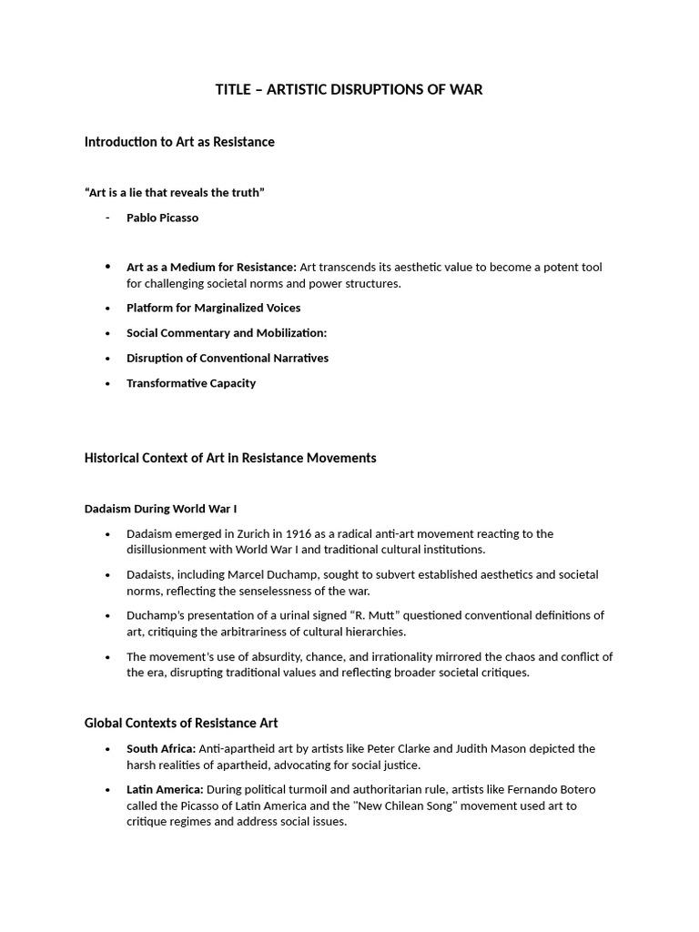 Introduction To Art As Resistance | PDF