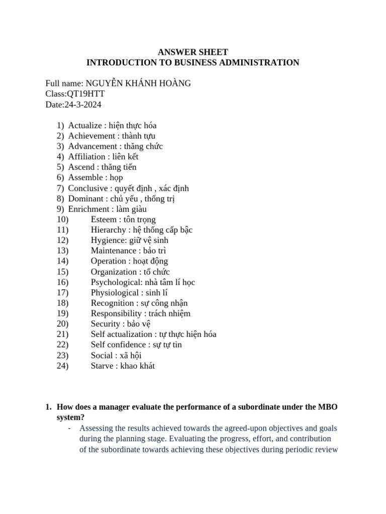 Answer Sheet | PDF