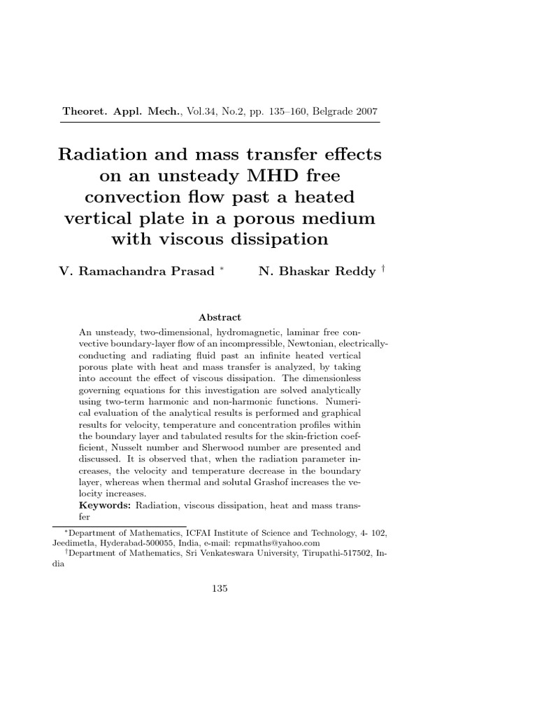 Radiation and Mass Transfer Effects On An Unsteady MHD Free Convection ...
