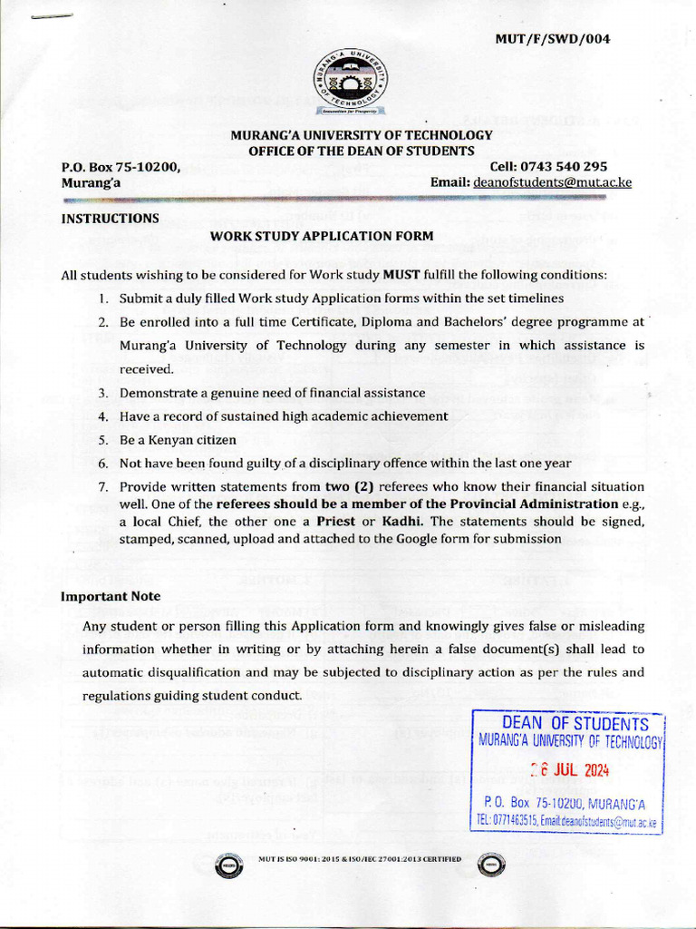 Updated Work Study Form | PDF