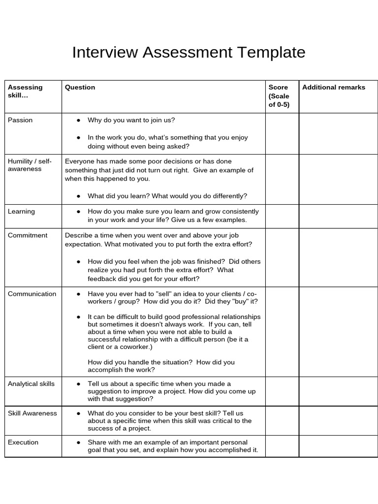 Interview Assessment Template | PDF