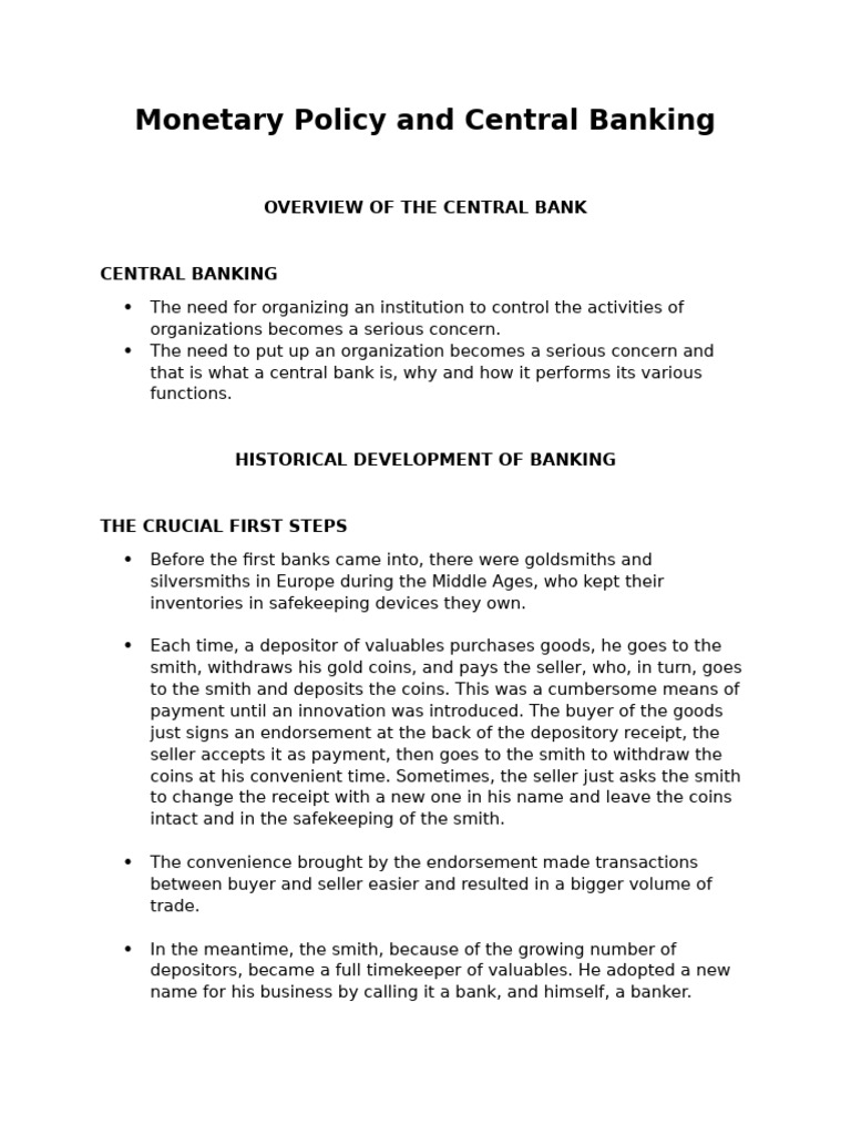 Monetary Policy and Central Banking | PDF