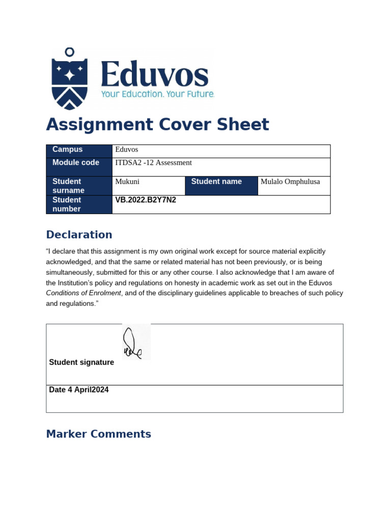 Itdsa2 12 Project Eduvos Vb.2022.b2y7n2 | PDF