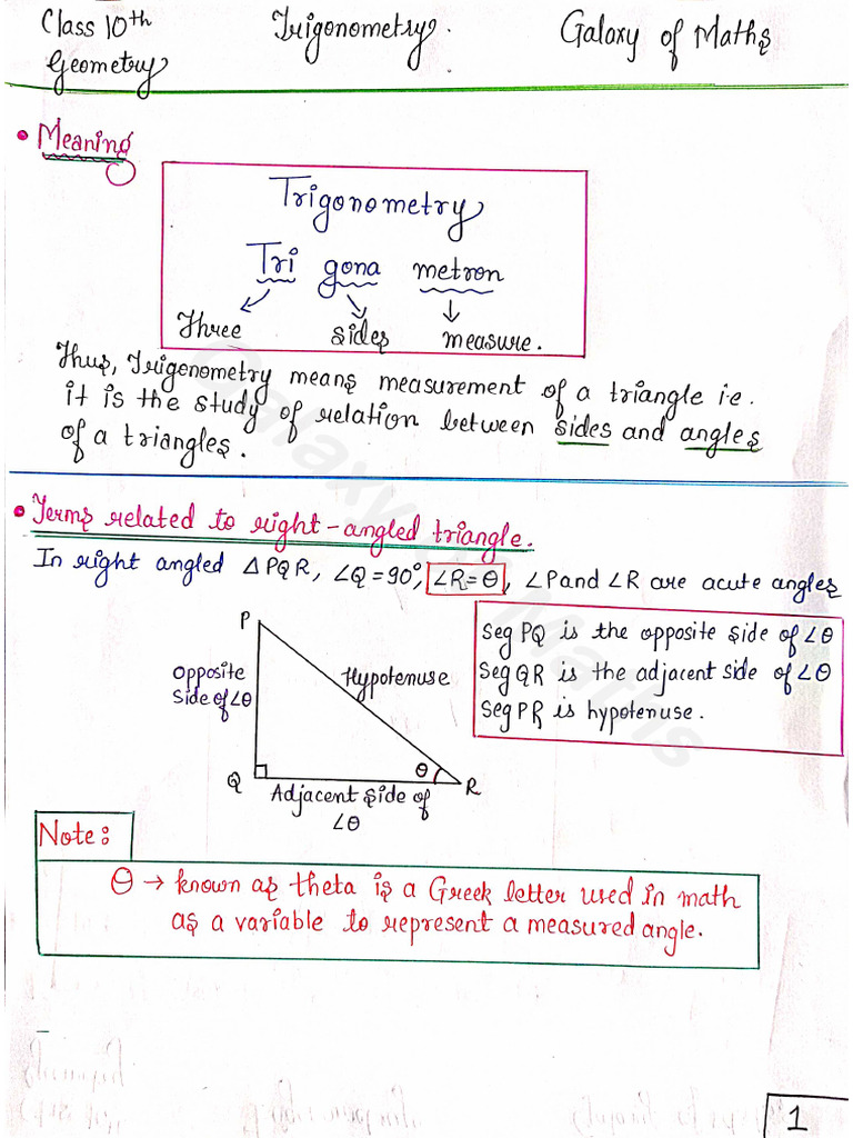 Trigonometry Handwritten Short Notes by Galaxy of Maths | PDF