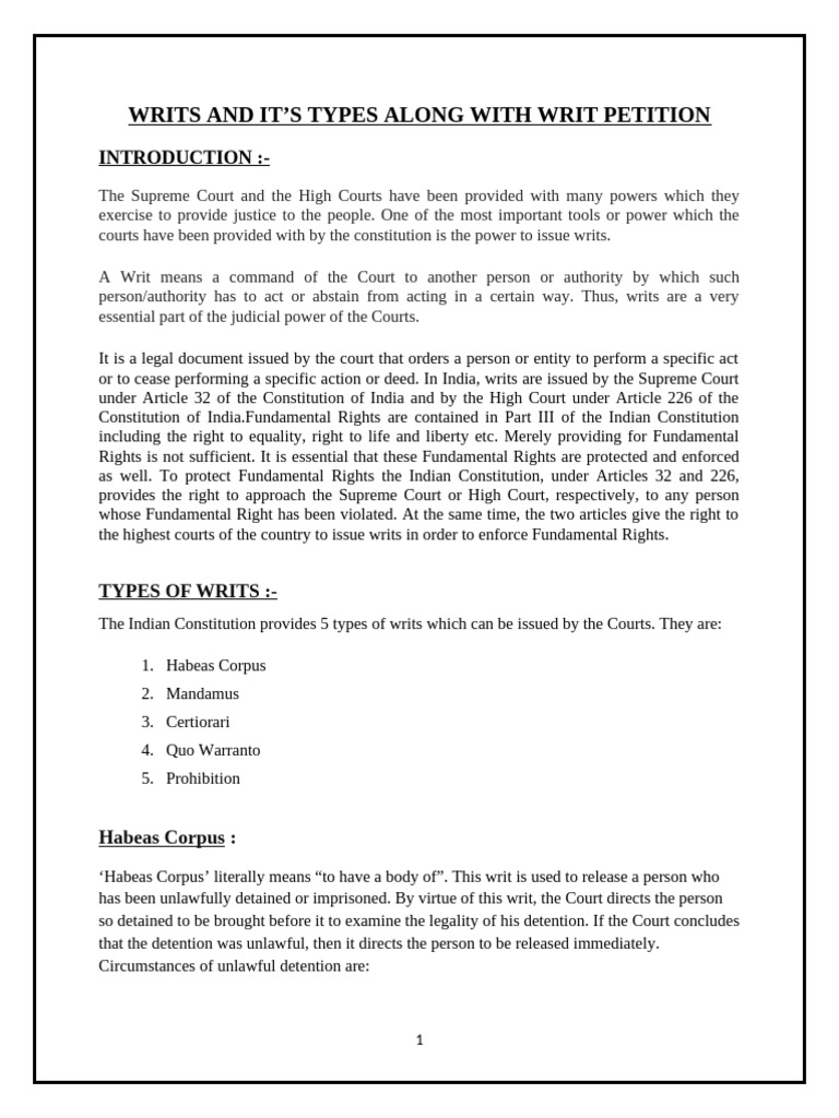Writs Petition | PDF