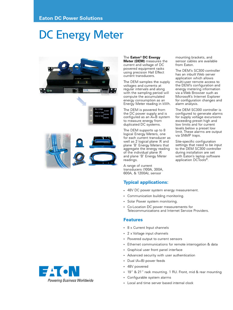 Eaton DC Energy Meter Datasheet en | PDF