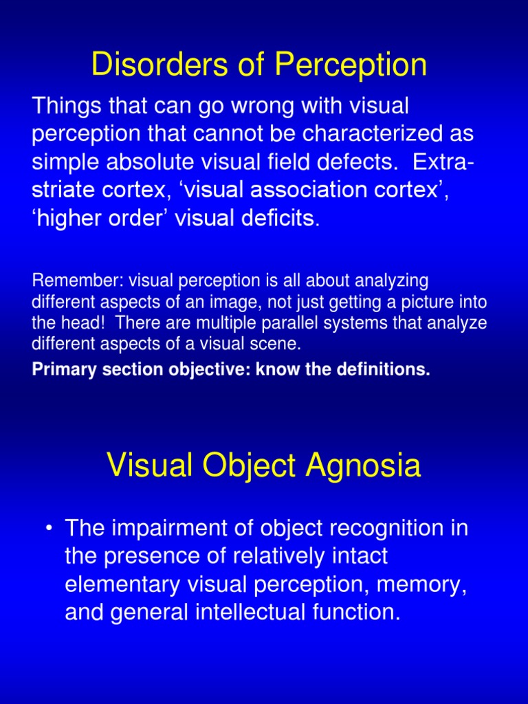 Disorders of Perception: Primary Section Objective: Know The ...