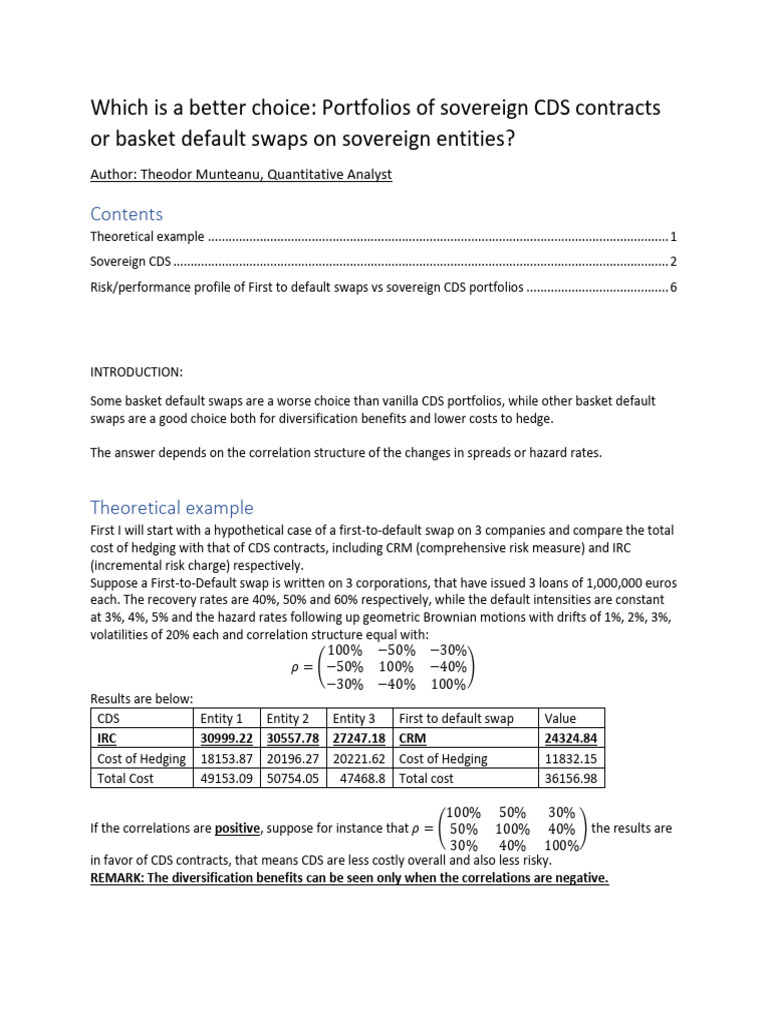 Sovereign CDS vs. Basket Default Swaps | PDF | Credit Default Swap ...