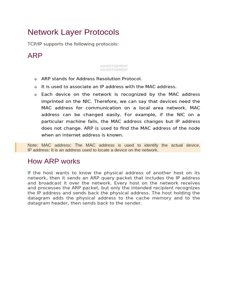 Network Layer Protocols NOTES | PDF