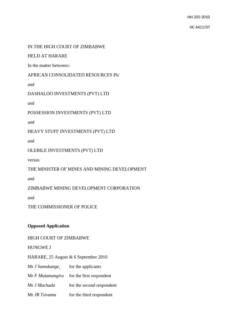 African Consolidated Resources Ors V Minister of Mines Mining ...