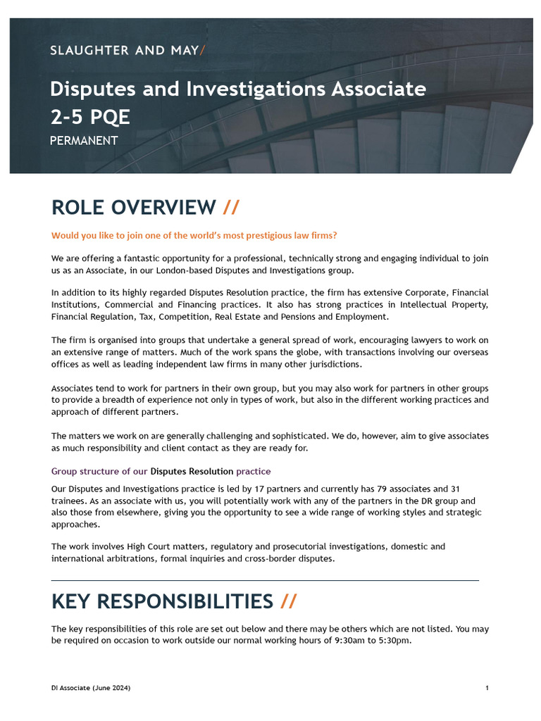 Disputes and Investigations Associate (2-5 PQE) | PDF | Leadership ...