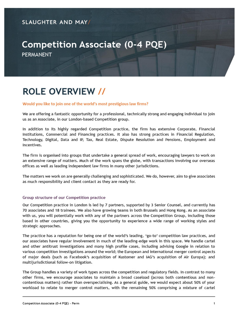 Competition Associate (0-4 PQE) | PDF | Mergers And Acquisitions | Lawyer