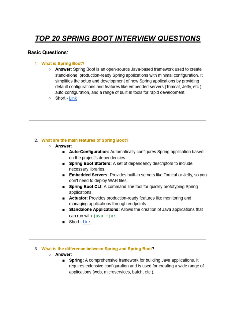 Top 20 Spring Boot Interview Questions and Answers | PDF