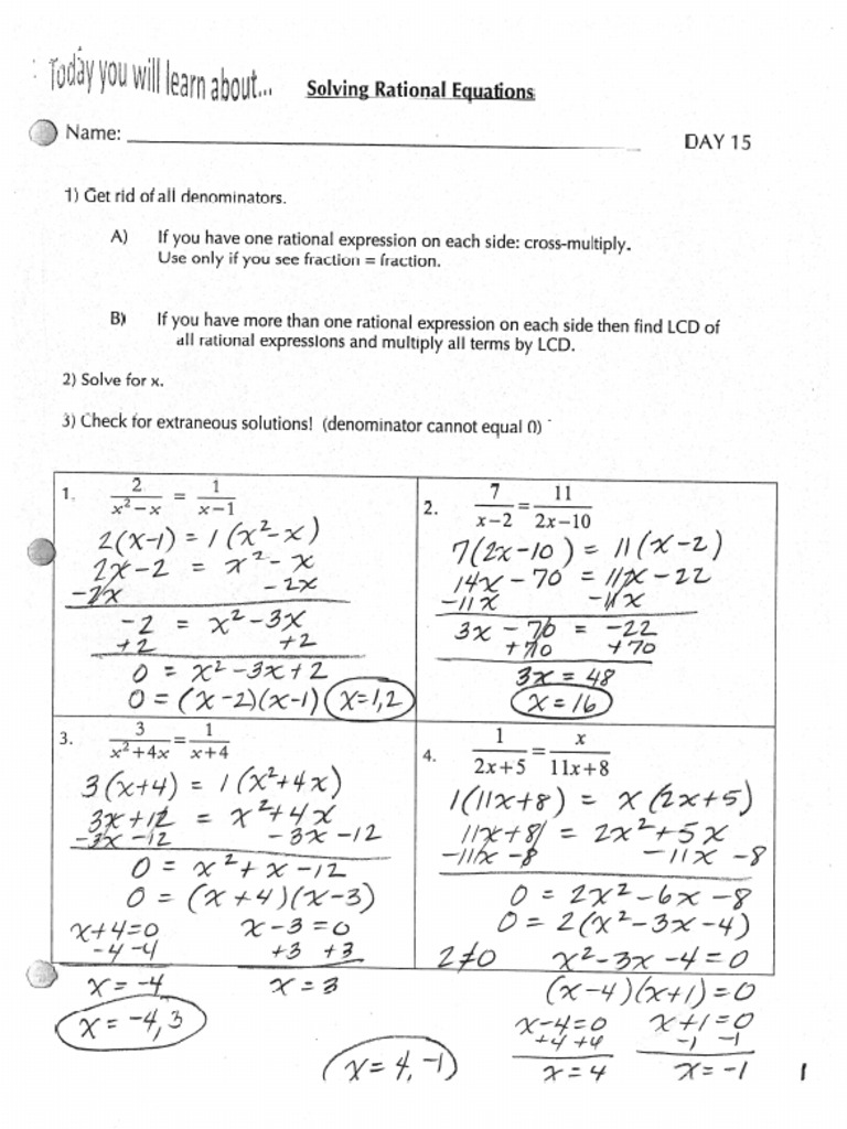 21 Solving Rational Equations ANS | PDF