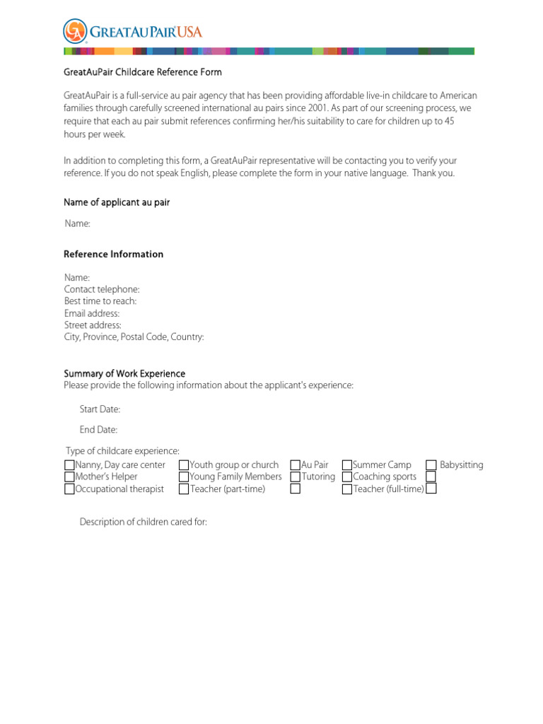 Childcare Reference Form | PDF