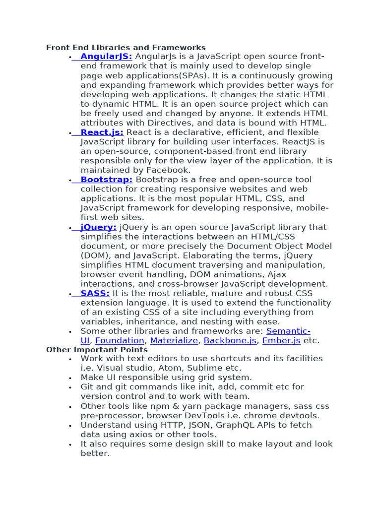 Front End Libraries and Frameworks | PDF