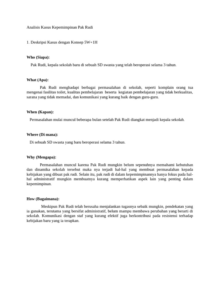 Analisis Kasus Kepemimpinan Pak Rudi | PDF