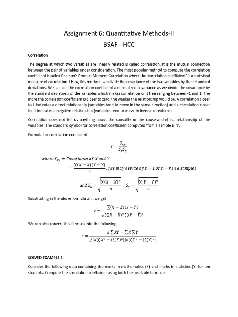 Assignment 6 Correlation | PDF
