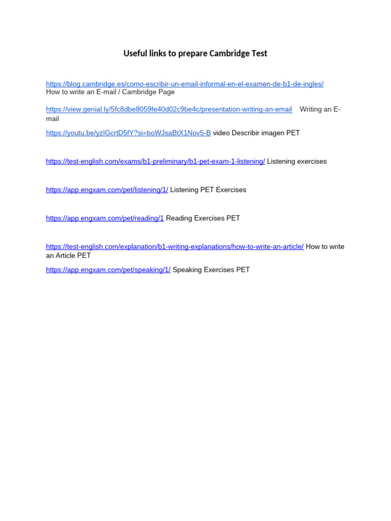 Links For Cambridge Test PET | PDF