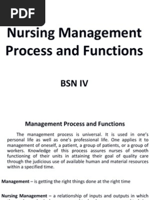 Nursing Management Process and Functions