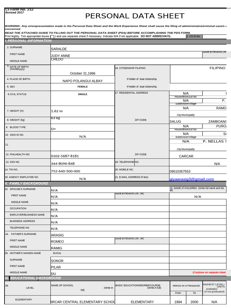Cs Form No. 212 Revised 2019