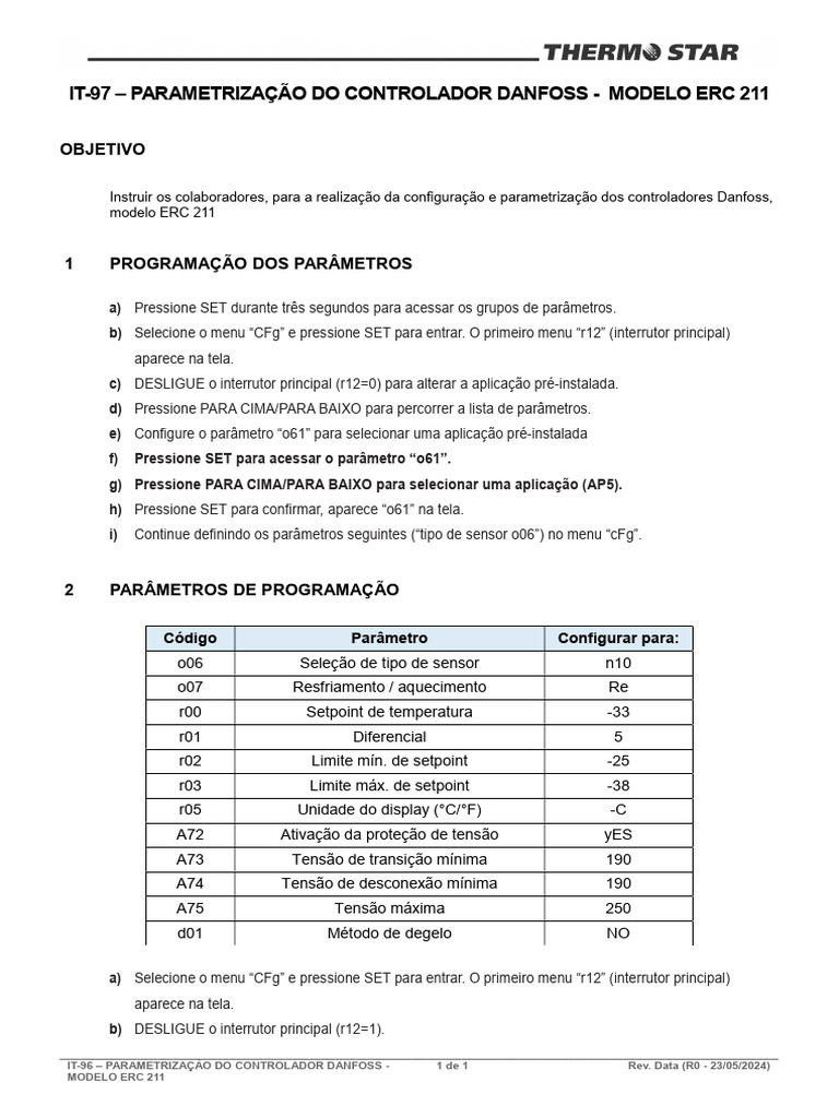 It-97 - Parametrização Do Controlador Danfoss | PDF