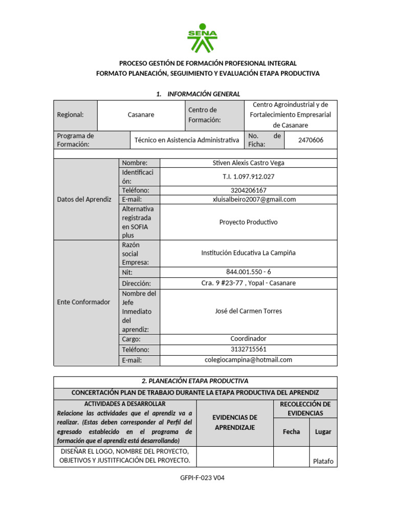 Formato 023 Stiven Castro | PDF