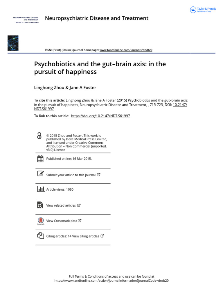 Psychobiotics And The Gut Brain Axis In The Pursuit Of Happiness Pdf