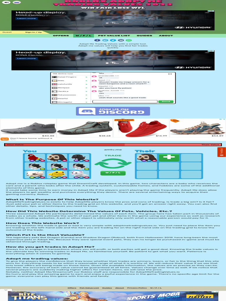 Roblox Adopt Me Trading Values 2023 Win Fair Lose WFL PDF
