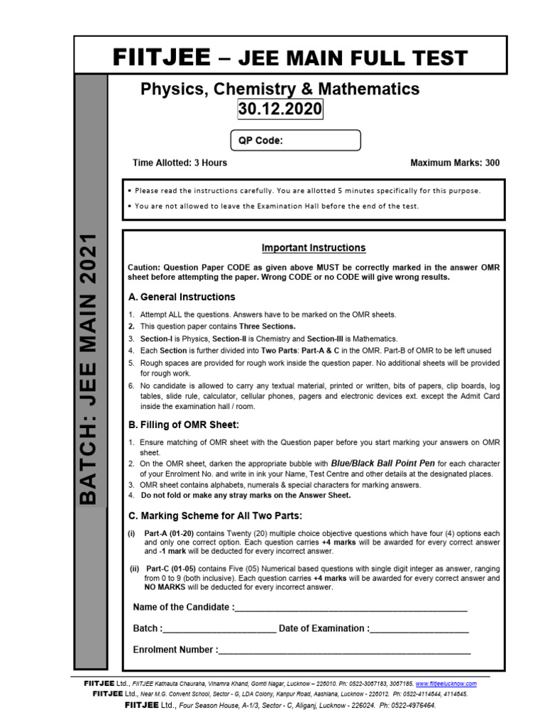 JEE Main Mock Test - 8 | PDF