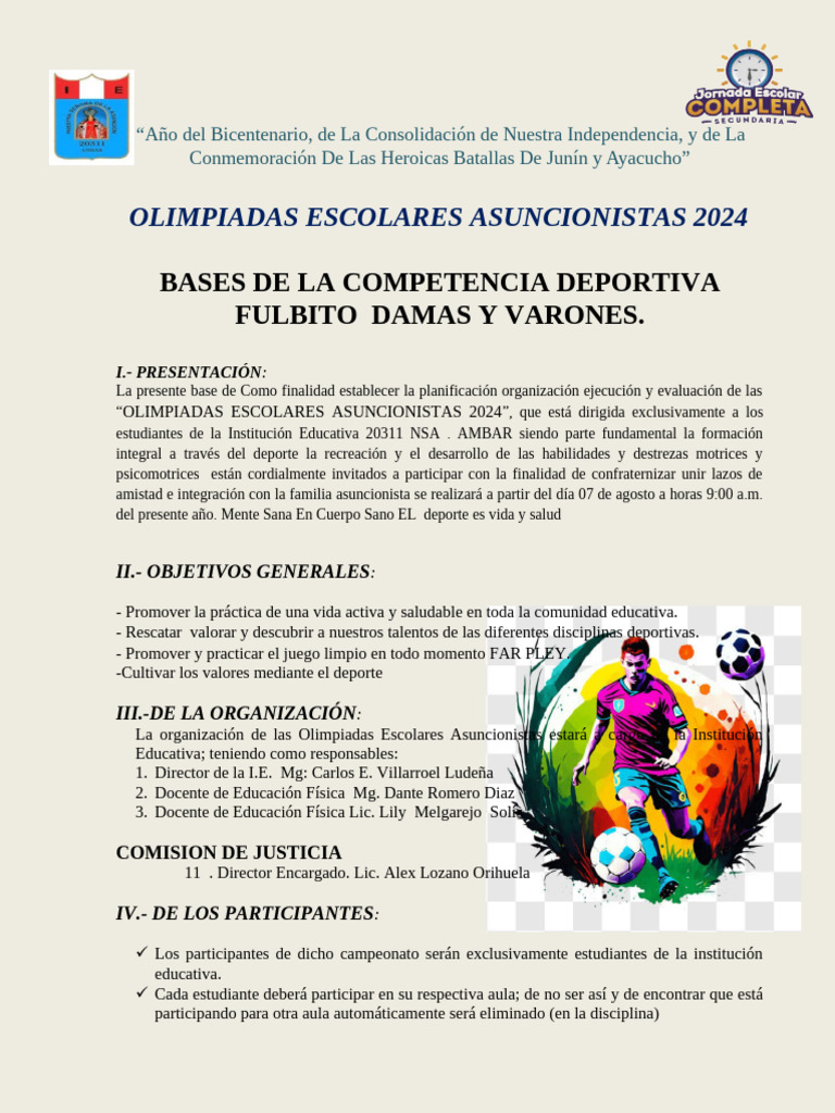 Bases de Las Olimpiadas Escolares 2024 Ambar. | PDF | Deportes y ...