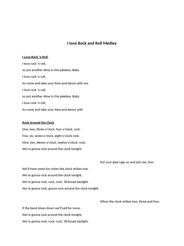 I Love Rock and Roll Medley Lyrics | PDF