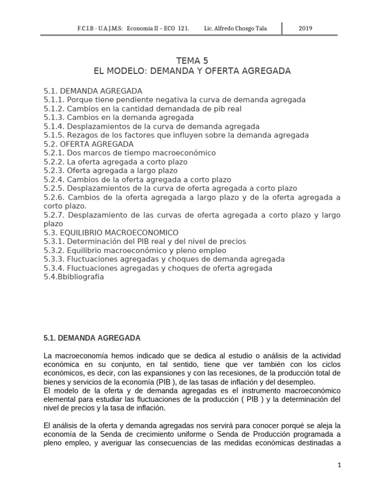 Tema 5 - Demanda y Oferta Agregada | PDF | Oferta (economía) | La ...