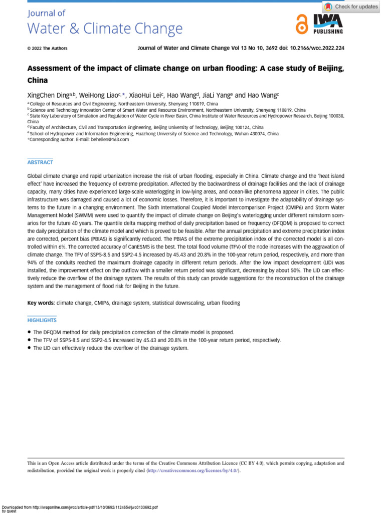 Assessment of The Impact of Climate Change On Urban Flooding A Case ...