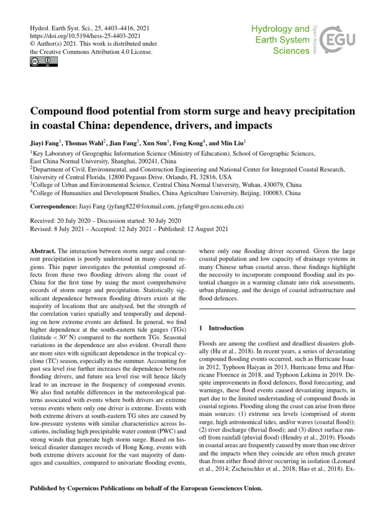 Compound Flood Potential From Storm Surge And Heavy Precipitation In