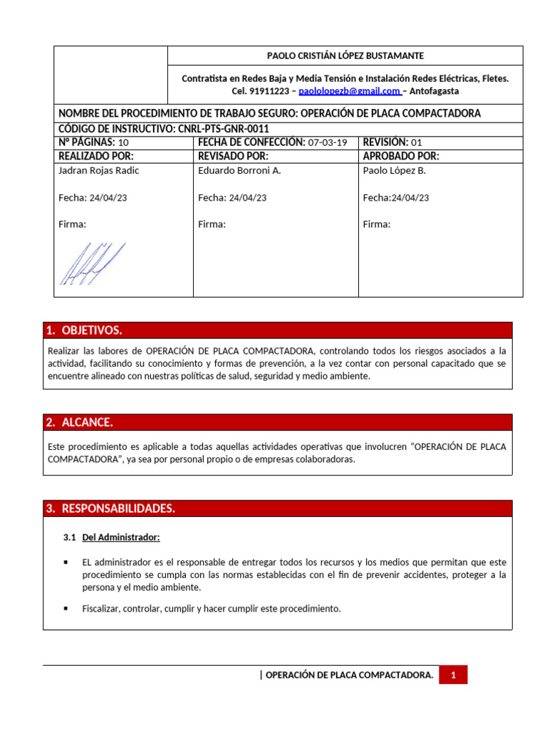 Cnrl-pts-gnr-026 Operación de Placa Compactadora | PDF